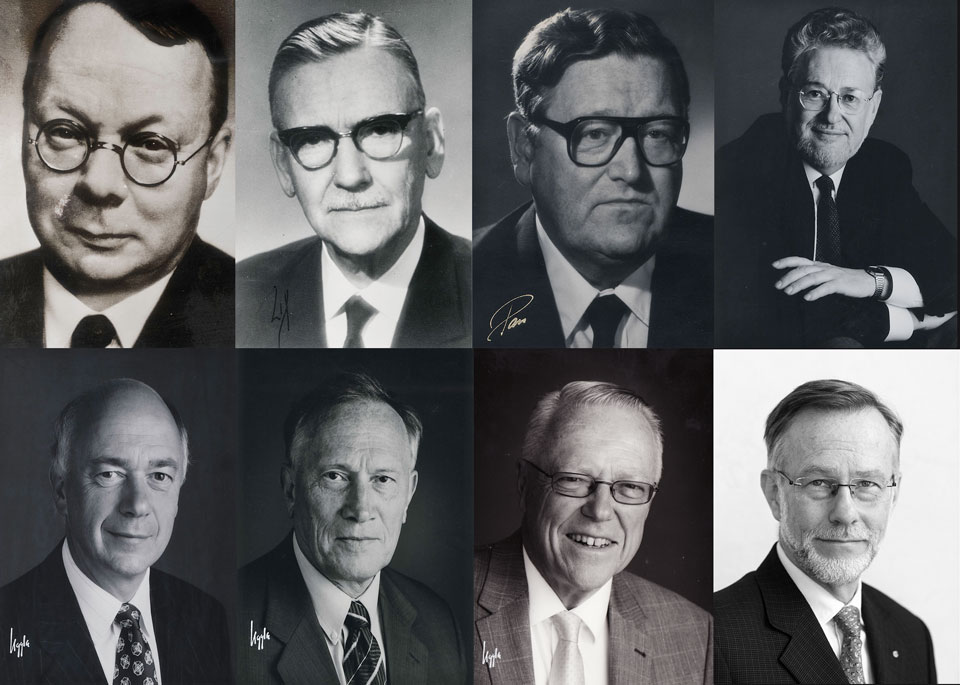 Fig 5. (from left to right, top to bottom) Göran Liljestrand, Ulf von Euler, Bengt E. Gustafsson, Jan Lindsten, Alf Lindberg, Nils Ringertz and Hans Jörnvall